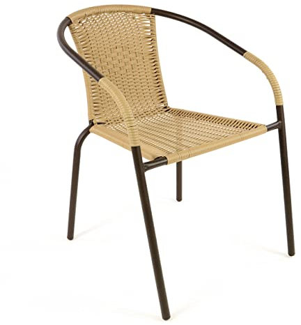 Nexos Trading Bistrostuhl Stapelstuhl Balkonstuhl Rattanstuhl Gartenstuhl Terrassenstuhl – Poly-Rattan Stahlgestell – pflegeleicht robust stapelbar – Hellbraun