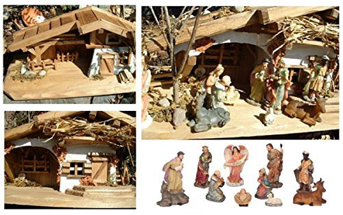 Modellhaus Holzhaus 30cm Krippe incl. 11 Krippenfiguren