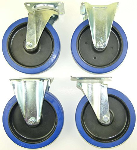 1 Satz 200mm Blue Wheels Lenkrollen + Bockrollen, Transportrollen Elastik Blau 350kg / Rad - INDUSTRIEQALITÄT (2x Lenk + 2x Bock)