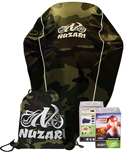 Premium Nuzari Heavy Duty Motorcycle Cover - Motorcycle Covers Waterproof Outdoor Storage - Scooter Cover - Moped Cover Waterproof - Compatible with Harley Davidson and Vespa - Medium