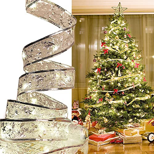 Uposao Glänzende Band Lichterkette LED Weihnachtsbeleuchtung, 4M 40 LEDs Weihnachtsbaum Band DIY Spitze Bogen Batteriebetriebener LED Weihnachtsbaum Lichterkette Für Party,Schlafzimmer,Warmweiß