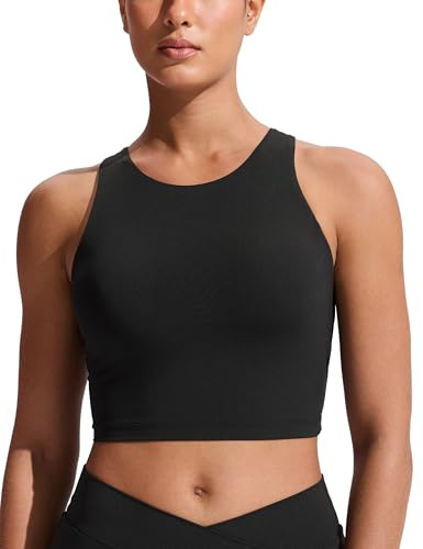 CRZ YOGA Racerback Bikini Tops for Women - Padded High Neck Modest Swim Sports Bathing Bra Black X-Small