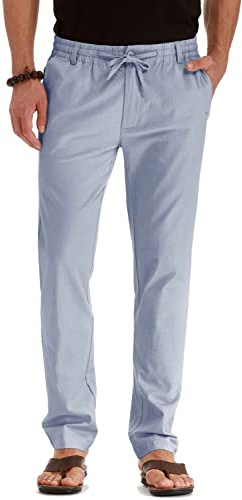 Sailwind Pantalon en lin pour homme avec cordon de serrage d'été de plage, pantalons amples décontractés avec taille élastique, 40