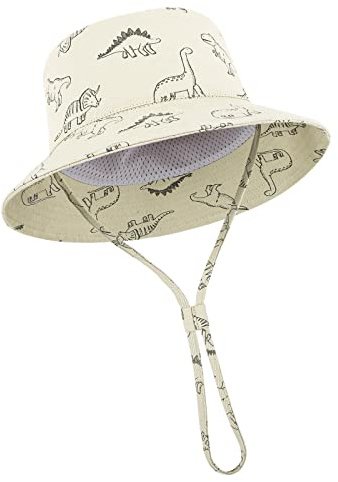 TOMEEK Sombrero de Sol para Bebé Gorro Bebe Verano Gorra Pescador Protección Solar Bebé Niños y Niñas UPF 50+ Gorra Playa Plegable con Correa Ajustable para la Barbilla y ala Ancha,Beige,S