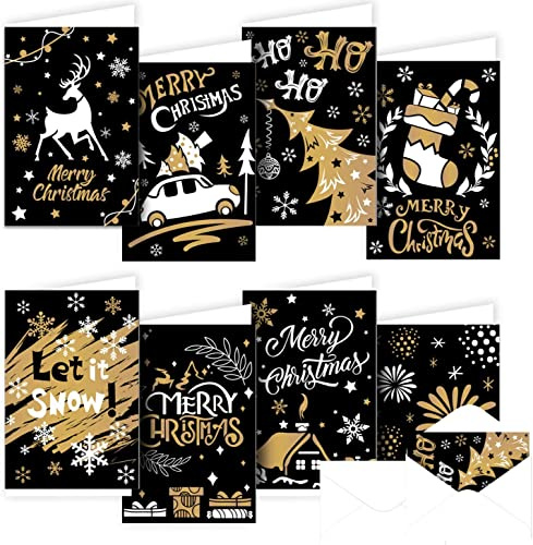 DERAYEE Lot de 16 Cartes de Noël avec Enveloppe Blanc 8 Motifs Différents