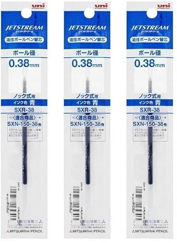 Set of 3 - Ballpoint Pen Refill for Jetstream SXN-150 0.38 mm - SXR-38 (Blue)
