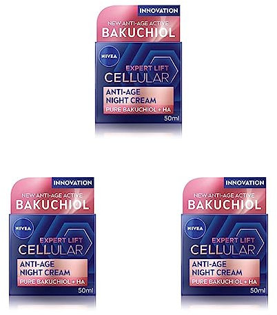 NIVEA Cellular Expert Lift Anti-Age Night Cream (50ml), Anti-Wrinkle Night Cream with Pure Bakuchiol, Night Face Cream Containing Hyaluronic Acid, Night Cream for Women (Pack of 3)
