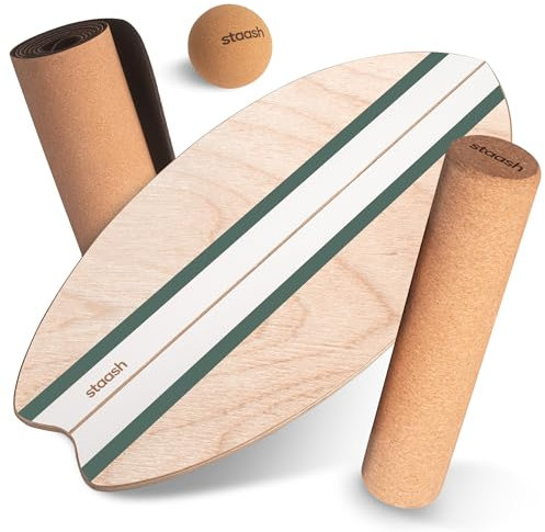 STAASH® PRO Balance Board aus Birkenholz – Premium 5-in-1-Set für Gleichgewichtstraining, Fitness & Reha. Rolle + Halbkugel + Matte Inkl. (Bis 150kg)