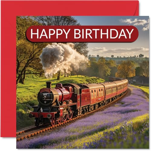 Carte d'anniversaire pour les amateurs de train – Olton Hall Trains à vapeur – Carte d'anniversaire pour amis, famille, collègue, locomotive à vapeur de 145 mm, cartes de vœux Trainspotter