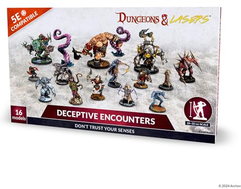 Dungeons & Lasers Deceptive Encounters DND-Miniaturen-Set – 16 Modelle mit malerischen Basen – 5E kompatibel für die Verwendung mit D&D- und Tabletop-RPG-Spielen – unlackiert und unmontiert – ab 14