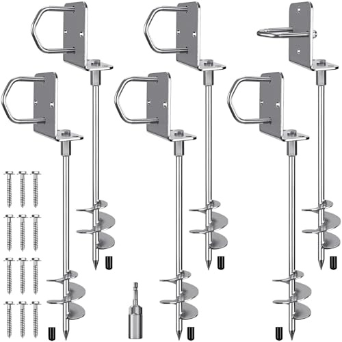 Insaga 24'' Ground Anchors Heavy Duty, 3 Wider Spiral Trampoline Anchors, Multi-Purpose Screw-in Earth Anchors for Mobile Home, Trampolines, Carports, Swing Sets, Sheds and More, 6Pcs