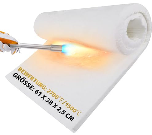 lormuzi Couverture isolante en fibre de céramique, 1500°C/2700°F (61 x 38 x 2,5 cm), isolation réfractaire pour lave-vaisselle, fours, forges, chaudières, fours à pizza et plus encore