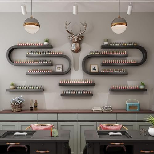 U-förmige, wandmontierte Nagellackregale aus Metall für die Wand, Aufbewahrungsregale, Kosmetikvitrine für Lippenstift, Organizer für Nagellackflaschen in Spa und Nagelstudio,Black