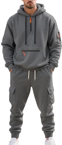MEDUOLA Set da Uomo composto da felpa con cappuccio e pantaloni, completo a due pezzi streetwear Y2K, felpa da uomo con tasche set sportivo L,Grigio scuro