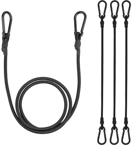 Corde Elastiche,4 Pezzi Cinghie Elastiche con Moschettone Elastici con Ganci 150CM per Portapacchi,Auto,Moto,Bici,Telo,Nero.