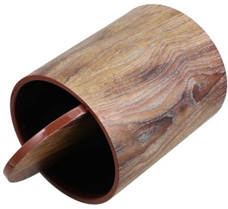 HEALSOPTHY Papelera Plástica Con Tapa Abatible Efecto Madera Cubo Redondo Para Baño Oficina Hogar Resistente y Práctica Para Residuos