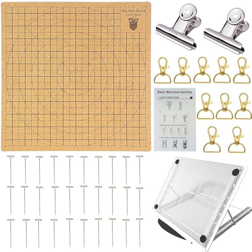 Macrame Board Set,11.8×11.8 Inch Macrame Project Board,Macrame Accessories with Adjustable Metal Stand Instructions Pins for Braiding Bracelet Creating Macrame and Knotting Creations
