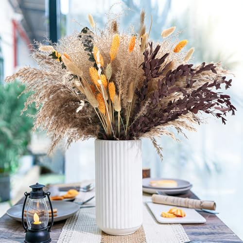 66 piezas de hierba de las Pampas decorativas secas bohemias para mesa, flores secas de conejo, flores secas marrones y naranjas, hierba de piedras preciosas para bodas, fiestas rústicas y hierba de
