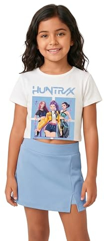 Conjunto K-Pop Niña Camiseta Crop Manga Corta y Falda Pantalón. Moda Anime Infantil. Conjunto Idol Coreano. Conjunto de Verano para Niñas de 4 a 14 Años