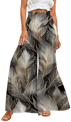 Generico Pantaloni Palazzo a Gamba Larga da Donna con Stampa Floreale Boho, Tessuto Fluido e Leggero, Ideali per Spiaggia e Vacanze estive, vestibilità Comoda e Morbida (Black, XXL)