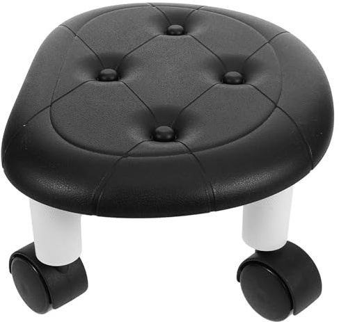 AKOOSY Tabouret Pivotant à roulettes Noir en Fer et Plastique avec Texture Fine et Absorption des Chocs, Tabouret Roulant Rond pour Salle de Bain ou Salon