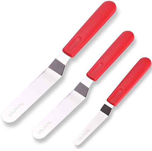 Coltello paletta per glassa, in acciaio inox, spatola angolata per la decorazione di torte, Set 3 Pezzi, Rosso