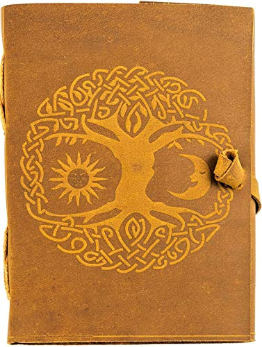 URBAN LEATHER Journal en Cuir Vintage Soleil Lune Arbre de Vie, Carnet d'écriture, Cadeau Pour Homme et Femme, Grimoire, Livre des Ombres, Carnet de Croquis, Pages Vierges Non Lignées
