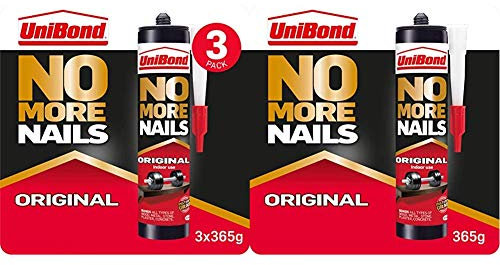 UniBond No More Nails Original, Heavy-Duty Mounting Adhesive, Strong Glue for Wood, Ceramic, Metal etc. & No More Nails Original, Heavy-Duty Mounting Adhesive, Strong Glue for Wood, Ceramic, Metal