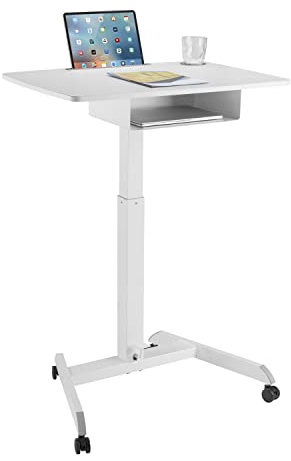 Maclean MC-903 Höhenverstellbarer Laptoptisch mit Rollen und mit Einer Schublade Sitz-steh-Schreibtisch Höhenverstellbar bis max. 113cm max. 8kg (Weiß)