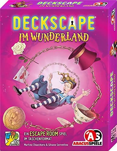 ABACUSSPIELE 38221 Deckscape, Im Wunderland, Escape Room Spiel, Kartenspiel, Weiß, Rot, Blau, Grün