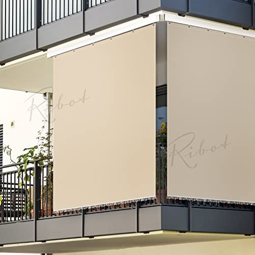 Toldo de sombreo casa Oficina con Kit Ganchos Anillas Tejido Resistente antidesgarros para Exterior Porche balcón Puerta Ventana jardín cenador Lavable Color Beige 145 x 250 cm (7)