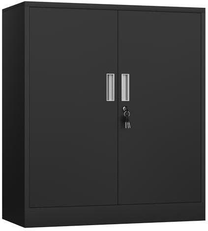 JINKUR Metal Storage Cabinet with Locking Doors, Adjustable Shelves, Black