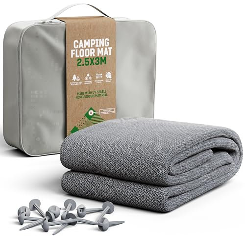 GardenGloss Vorzeltteppich 250x300 - Camping Teppich Outdoor Wetterfest - Campingteppich, Zeltteppich inkl. 12 Befestigungsnägel und Tragetasche