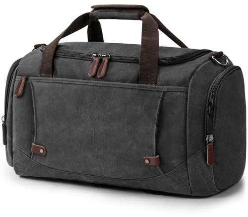 Virklyee Sac de Voyage Vintage Sac de Voyage en Cuir et Toile Sac Weekend Homme,Grande capacité 40l,Convient pour Voyage, Camping, Week - End Voyage,Toile Vintage (Noir)