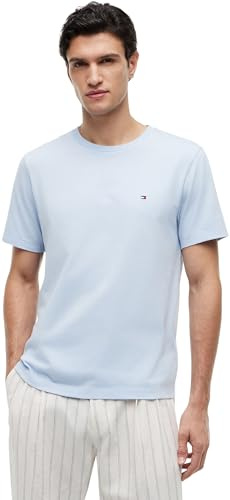 Tommy Hilfiger T-Shirt Manches Courtes Homme Seasonal Solid Tee avec Col Ras-du-Cou, Bleu (Breezy Blue), L