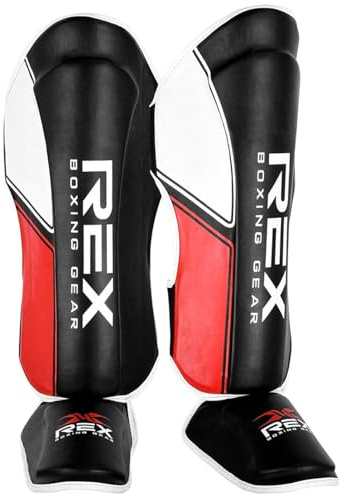Rex Sports Endurance Shin Guard Instep for Kickboxing, MMA fighting pads, kickboxing shinpads, Muay Thai Leg pads, Rexene Leather Boxing protection for legs