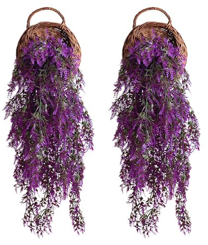2 Pcs Piante Pendenti Artificiali Piante Cadenti Finte da Esterno Piante Rampicanti Finte Decorazione di Erba di Grano Adatte per la Decorazione Murale Interna ed Esterna Nei Giardini Domestici