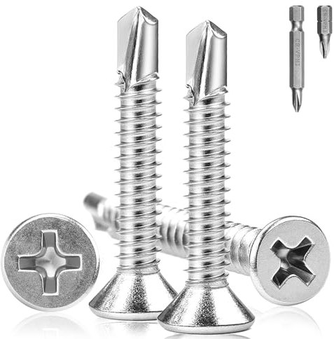 160 tornillos autorroscantes, M4,2 x 25 mm, autorroscantes, acero inoxidable, cabeza avellanada, tornillos de metal con broca