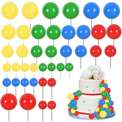 RIBBOOO Lot de 40 boules de décoration de gâteau en mousse pour anniversaire, pâtisserie, fête prénatale, anniversaire de mariage (rouge, bleu, jaune, vert)