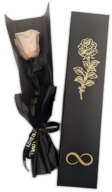 Pandiui23 Rosa Eterna preservada, Rosa eterna, Rosa Natural Preservada, Flores Preservadas, Regalo San Valentín, Regalo Dia de la Madre Regalo Mama, Regalo Navidad, (Champagne)