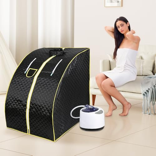 Sauna à Vapeur Sauna Pliable Cabine Portable Home Sauna Spa Tente Saunas avec le Contrôleur de Température à Distance Sauna Couverture de Sauna,98x80x70cm-noir