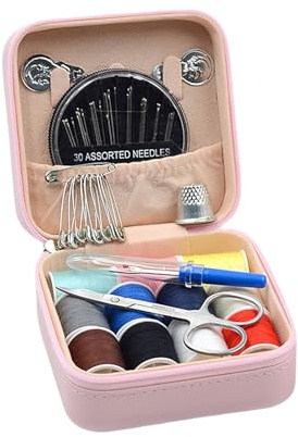 Incauca Kit de couture de voyage pour adultes, débutants, mini kit de couture portable, boîte en cuir avec dé à coudre, aiguille et fil, accessoires de couture de base pour démarreur à la main,