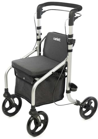 Carlett - Lett Go | Déambulateur avec siège intégré | Produit médical approuvé | Roues pivotantes XL | Guidon ergonomique réglable | Double frein avec système de sécurité | Volcano