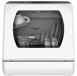 Hermitlux Mini Lave-vaisselle Compact 4 Couverts - 5 Programmes & Stérilisation 75°C, Nettoyage 360°, Lave vaisselle pose Libre avec 2 Modes d'Alimentation (Réservoir 5L/Robinet)