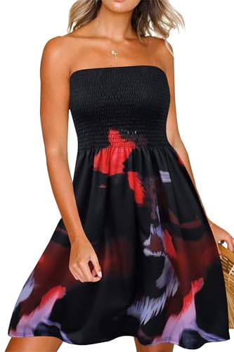 Zyyfly Strapless Dress for Women Tube top Dresses Summer Tie Dye Bandeau Sundress Beach Cover up Short Flowy Luau Outfits Black L