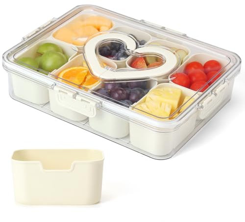 Stormshopping Snack Box with Compartments Tray, Plastic Divided Snack Tray with Lid for Food Container, 8 Removable Compartment Snackle Box Organizer for Charcuterie Candy, Fruits, Snacks, Nuts