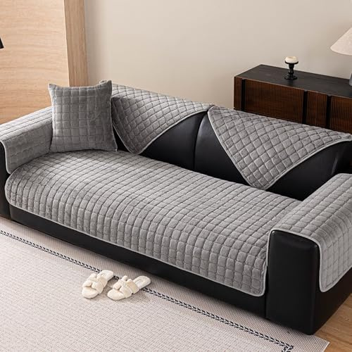 Sängorm soffa, överdrag L-form, soffskydd för sittyta, soffskydd 1-2-3-4-sitsig sofföverdrag, soffskydd, halkfri, universellt sofföverkast, hörnsoffa (F-mörkgrå, 90 x 160 cm