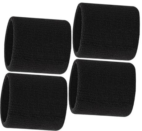 Mikinona 4pezzi Braccialetti Sportivi Elastici in Cotone Neri Per Corsa e Fascia Assorbente Per Sudore Accessori Per Fitness Riutilizzabili e Resistenti