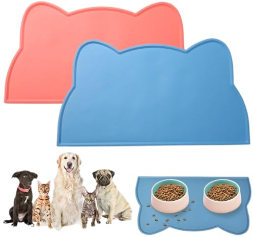 DOKRIN Tapis pour chats,Lot de 2 sets de table anti-éclaboussures en silicone pour chat et chien