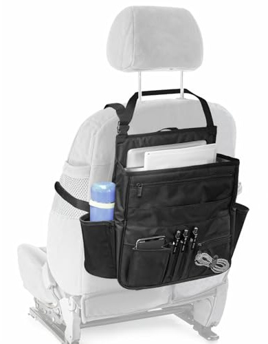 YOFAPA Black Car Seat Back Organizer, Waterproof Oxford Fabric Vehicle Storage Bag, Multi-Pocket Auto Backseat Holder for Road Trips, Long-Lasting Universal Fit SUVs Trucks